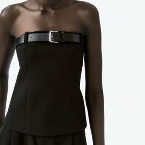 NWT ZARA BELTED STRAPLESS TOP BLACK